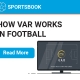 Icon of VAR screen with text 'How VAR works in football'