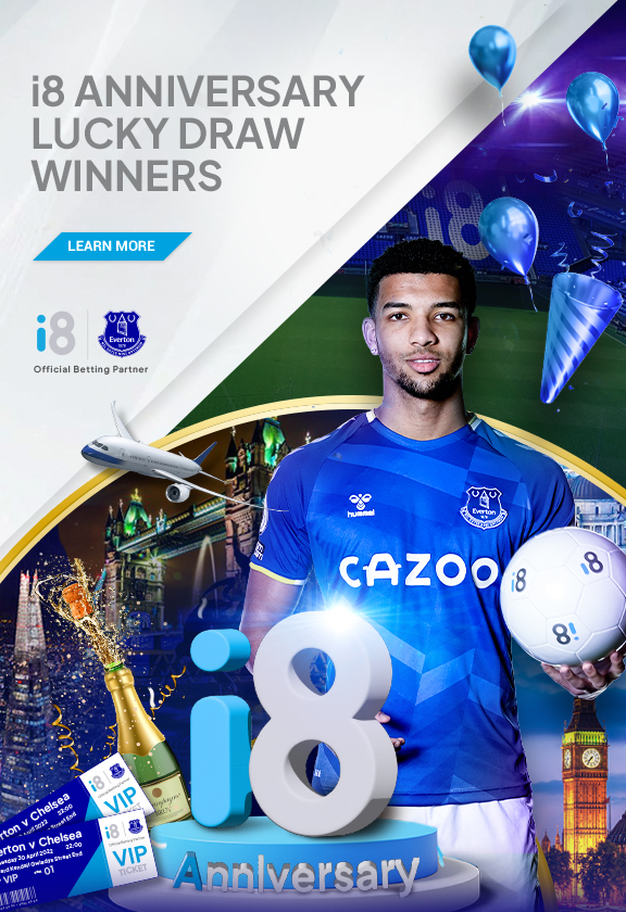 i8 anniversary lucky draw poster with everton football player with football